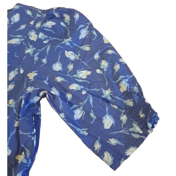 Vintage Laura Ashley Dress Blue Floral Puff Sleeve Made in Britain Cotton 90s 10 - Picture 3 of 9